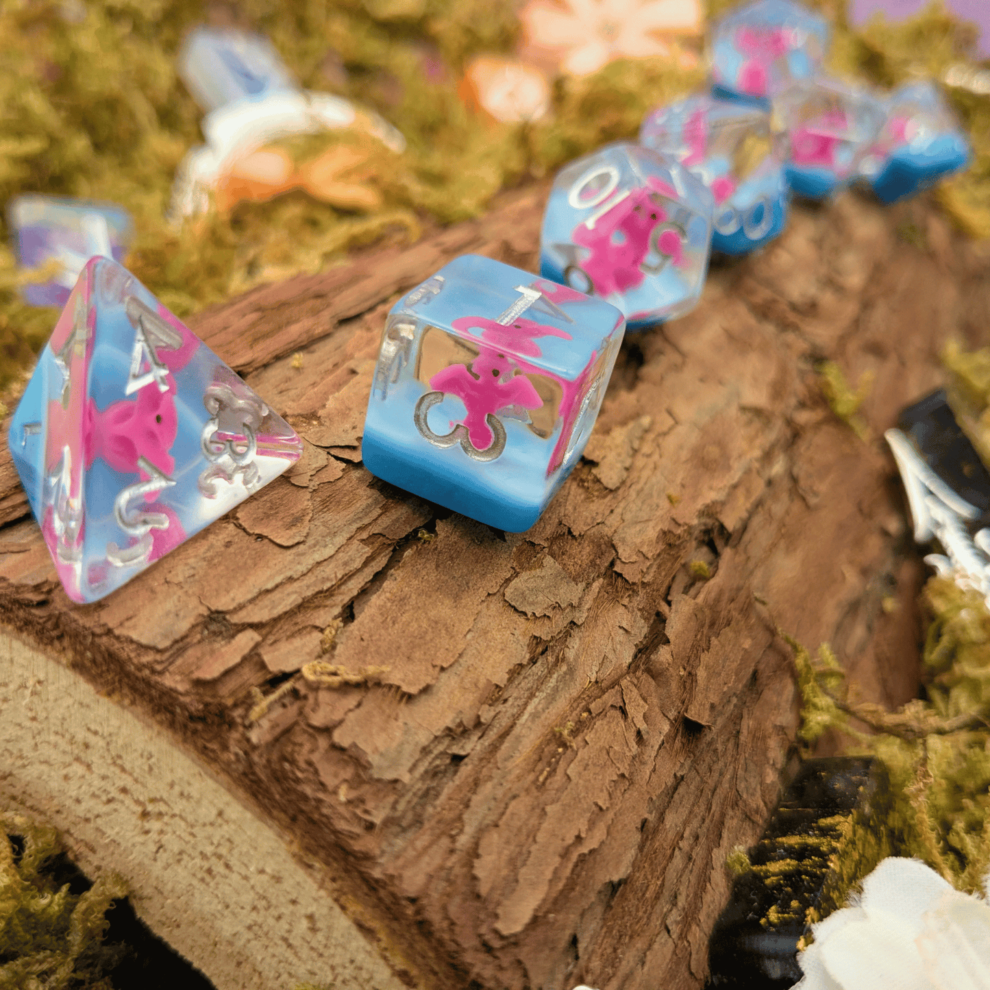 Pink Pterodactyl Inclusion Dice Set