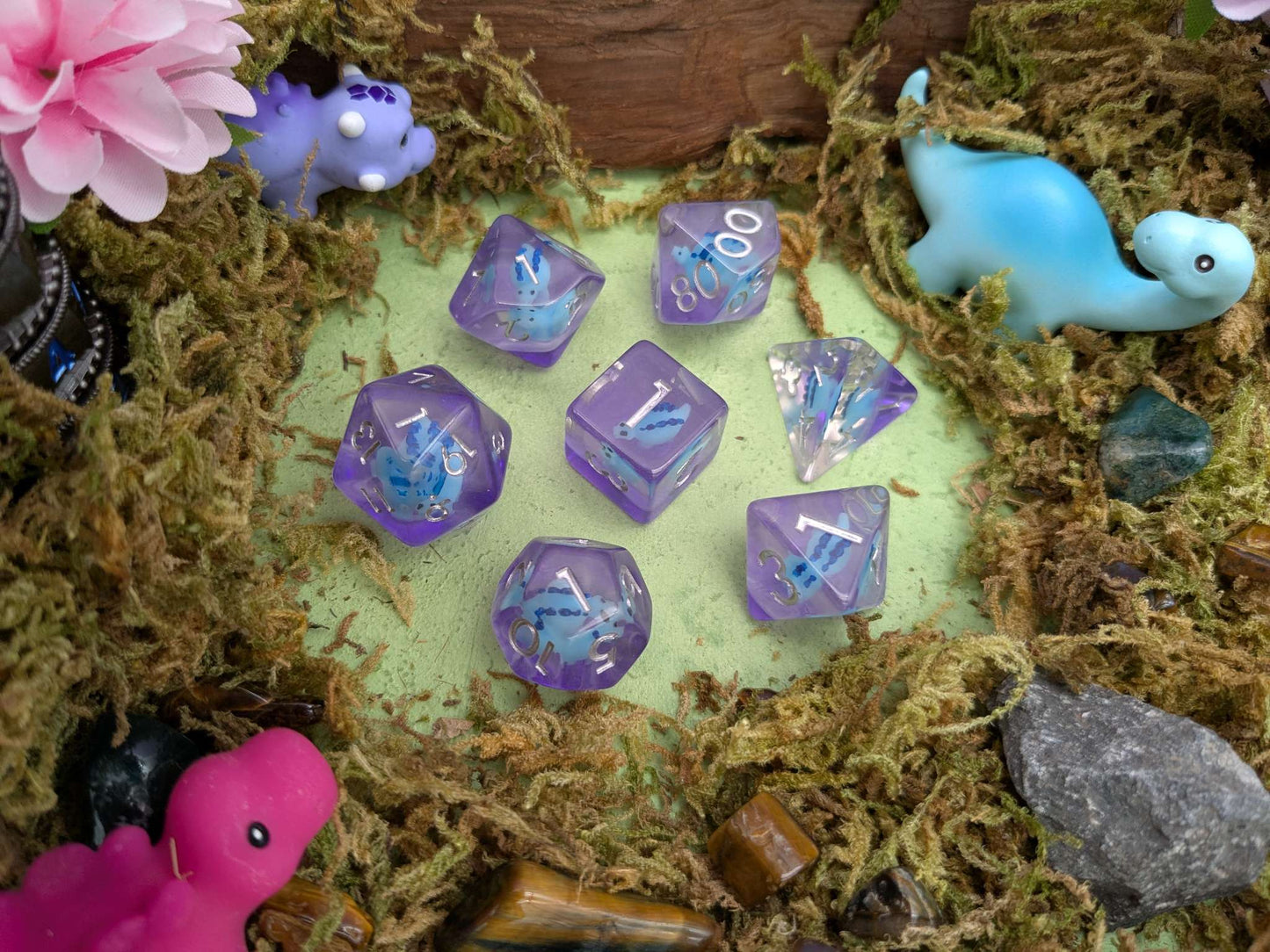 Blue Stegosaurus Inclusion Dice Set