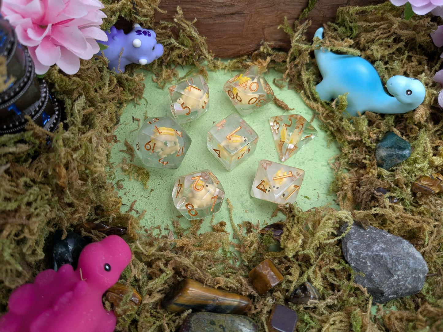 Yellow Stegosaurus Inclusion Dice Set