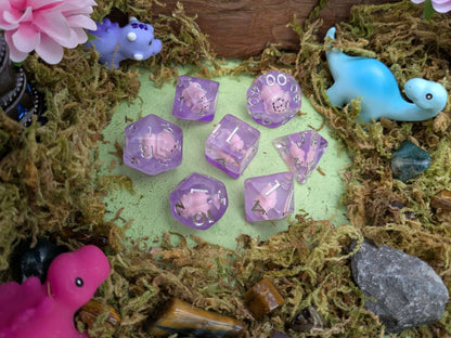 Pink Triceratops Inclusion Dice Set