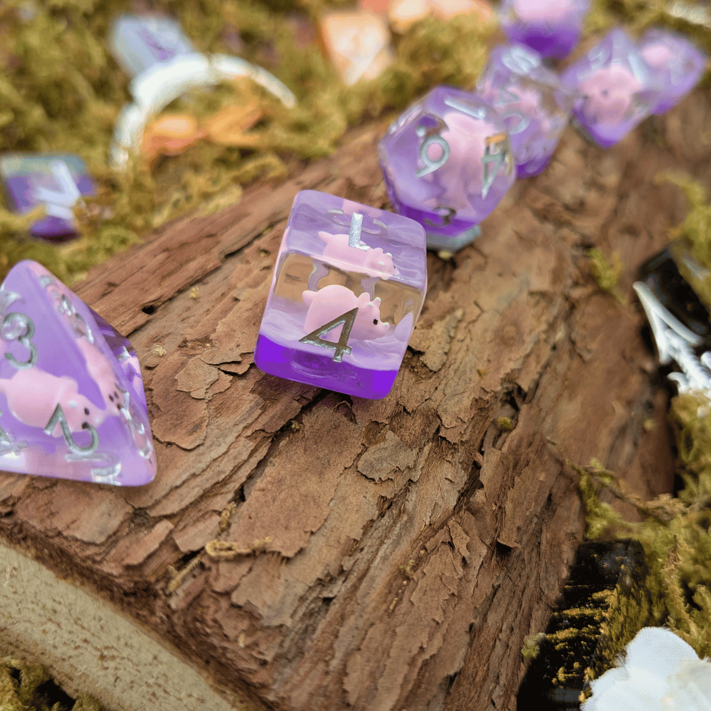 Pink Triceratops Inclusion Dice Set