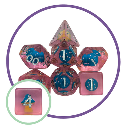 Pink with Blue Mushroom Dice Set