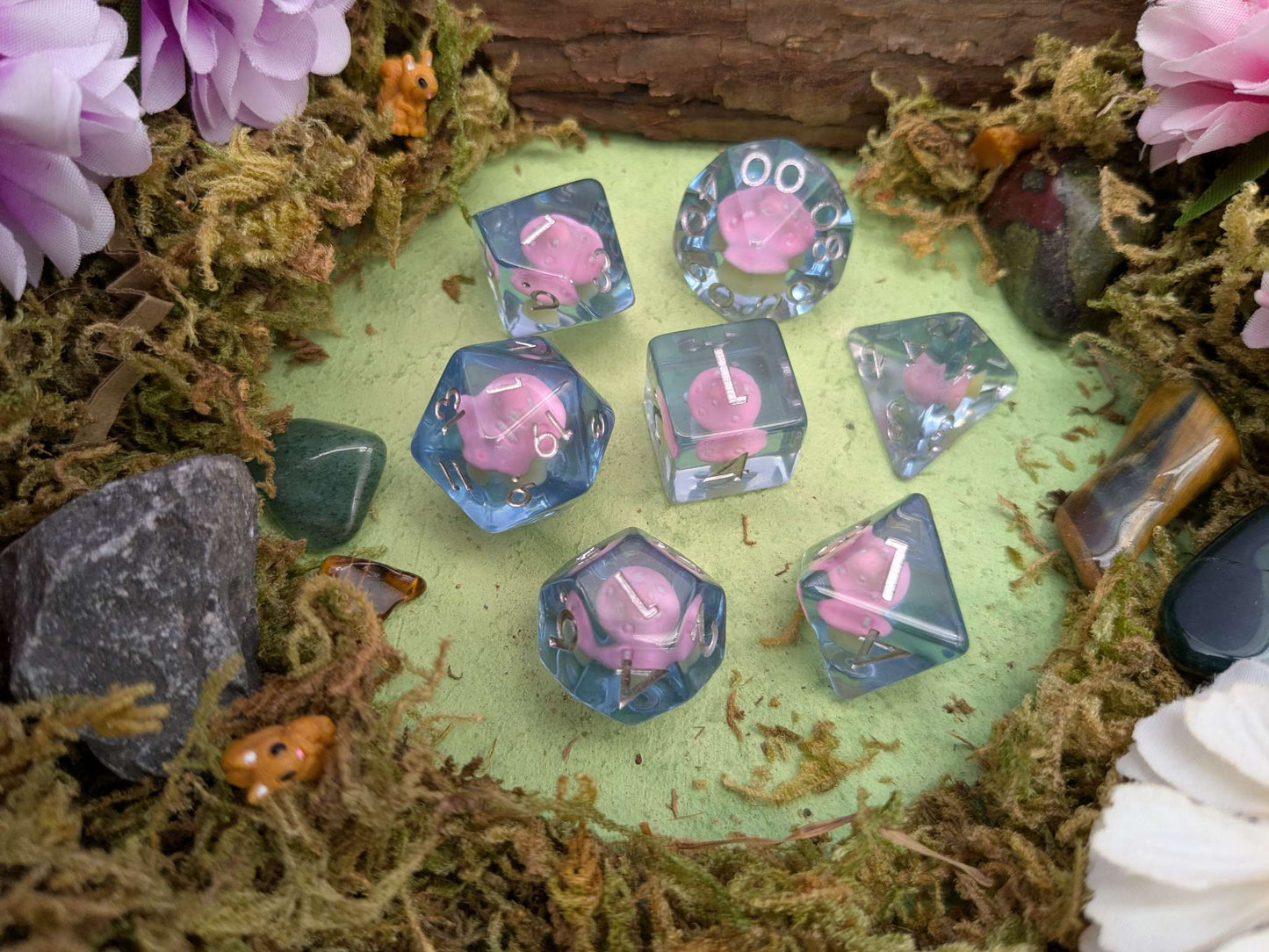 Blue Pink Mushroom Dice Set