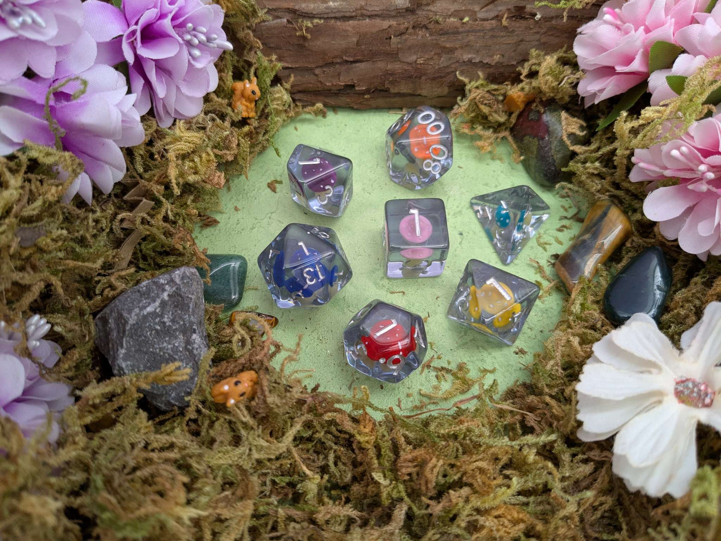 Multi-coloured Mushroom Dice Set