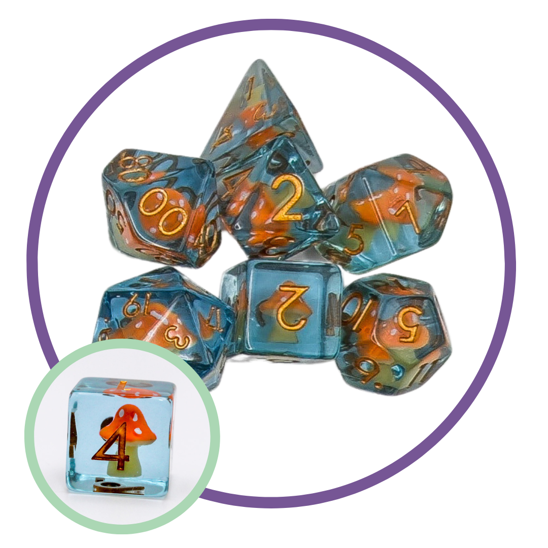 Orange Capped Mushrooms Inclusion Dice Set