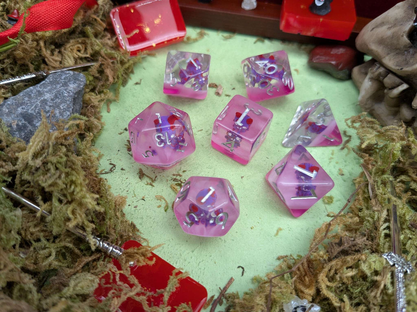Pink Devil Inclusion Dice Set