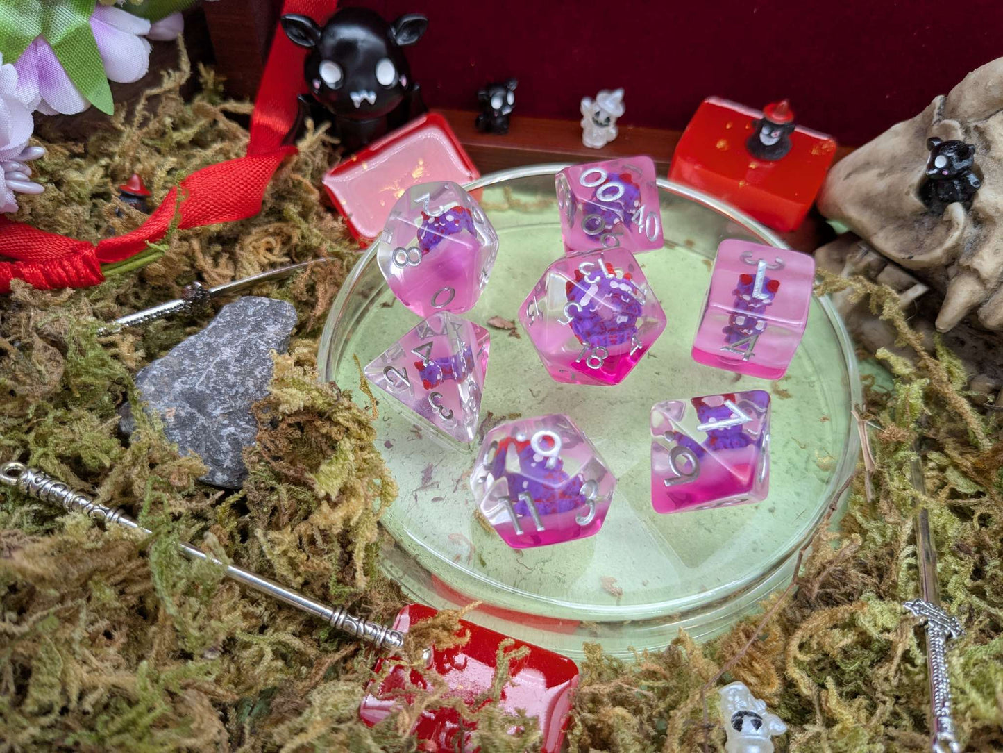 Pink Devil Inclusion Dice Set