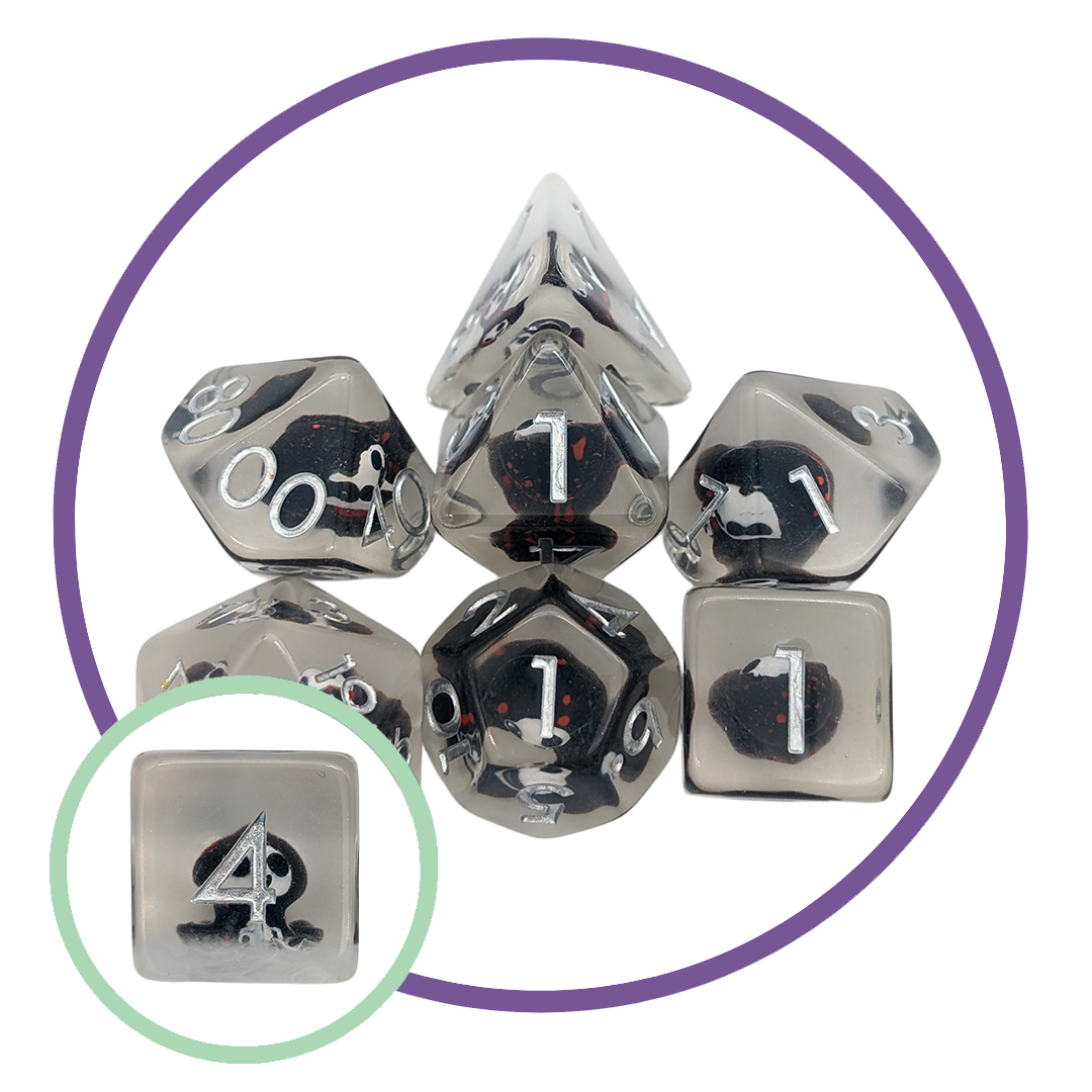 Black and White Grim Reaper Inclusion Dice Set