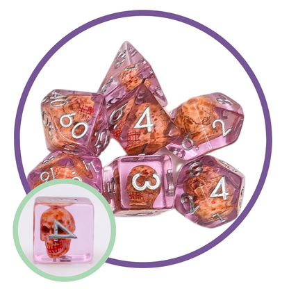 Pink Skull Inclusion Dice Set