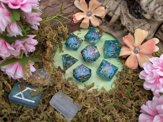 Foil Blue and Gold Liquid Core Dice Set