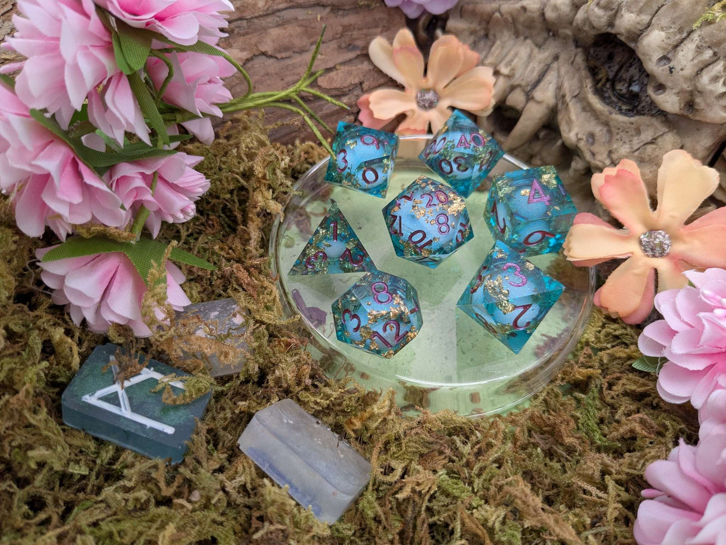 Foil Blue and Gold Liquid Core Dice Set