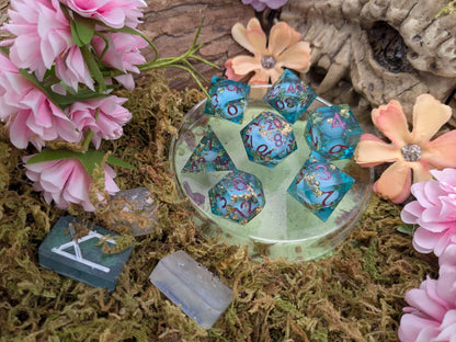 Foil Blue and Gold Liquid Core Dice Set