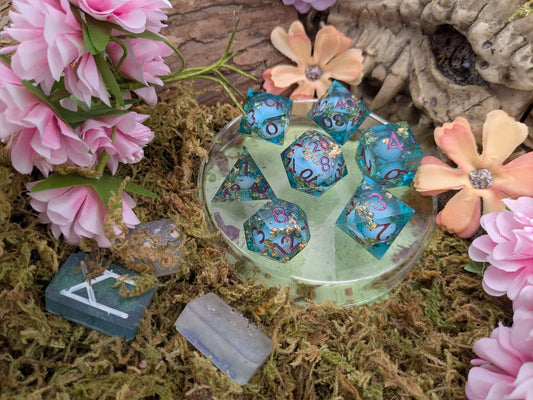 Foil Blue and Gold Liquid Core Dice Set