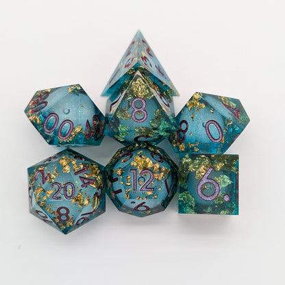 Foil Blue and Gold Liquid Core Dice Set