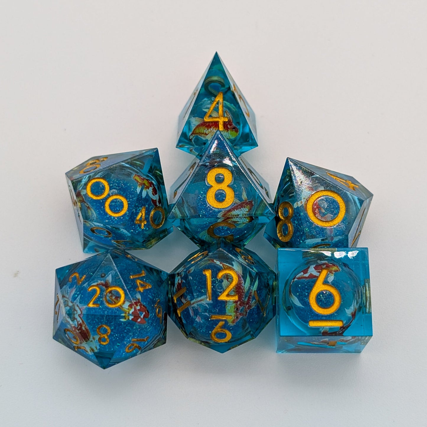 Print Koi Fish Gold Liquid Core Dice Set