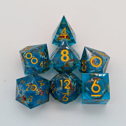 Print Koi Fish Gold Liquid Core Dice Set