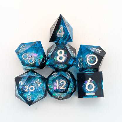 Blue Liquid Core Shimmer TTRPG Dice Set