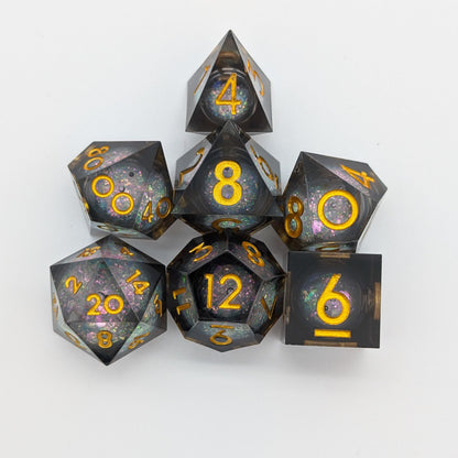 Black Liquid Core Shimmer Dice with Gold Numbering