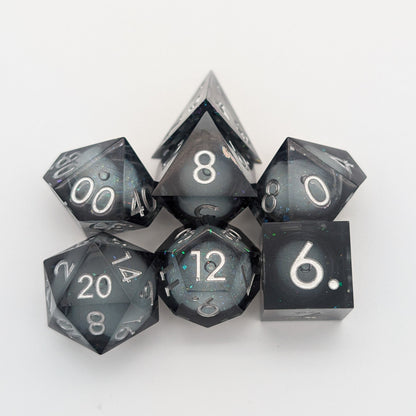 Shimmer Black and Silver Liquid Core Dice Set