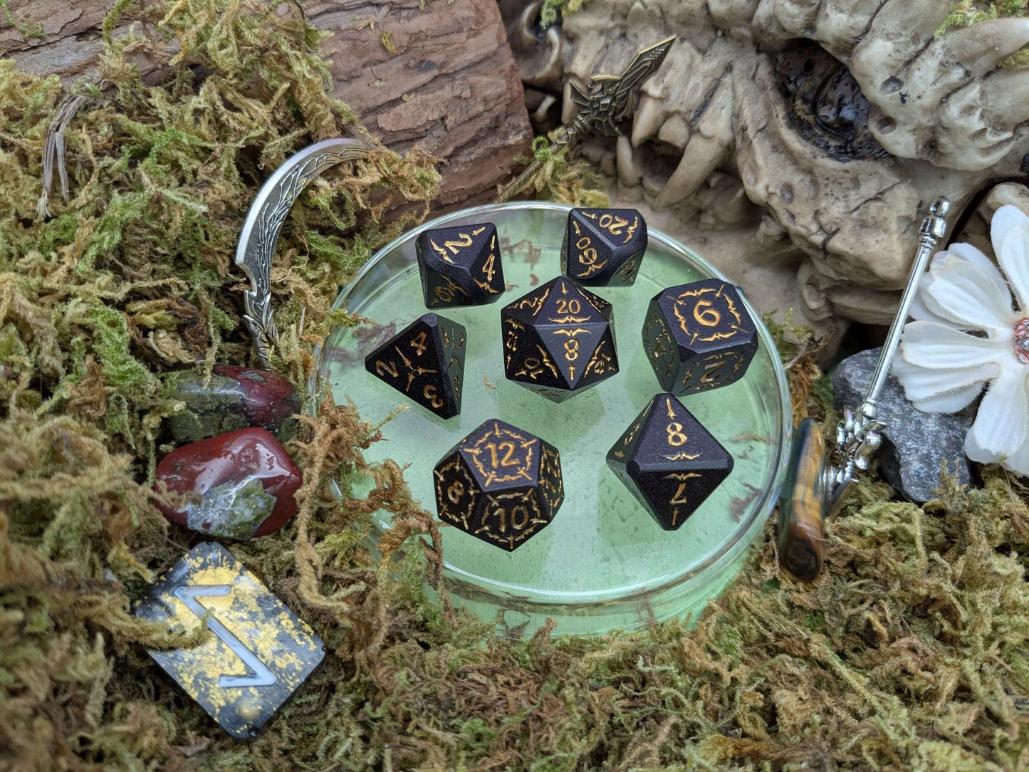 Arcana Obscura | Arcana Black and Gold Metal Dice Set