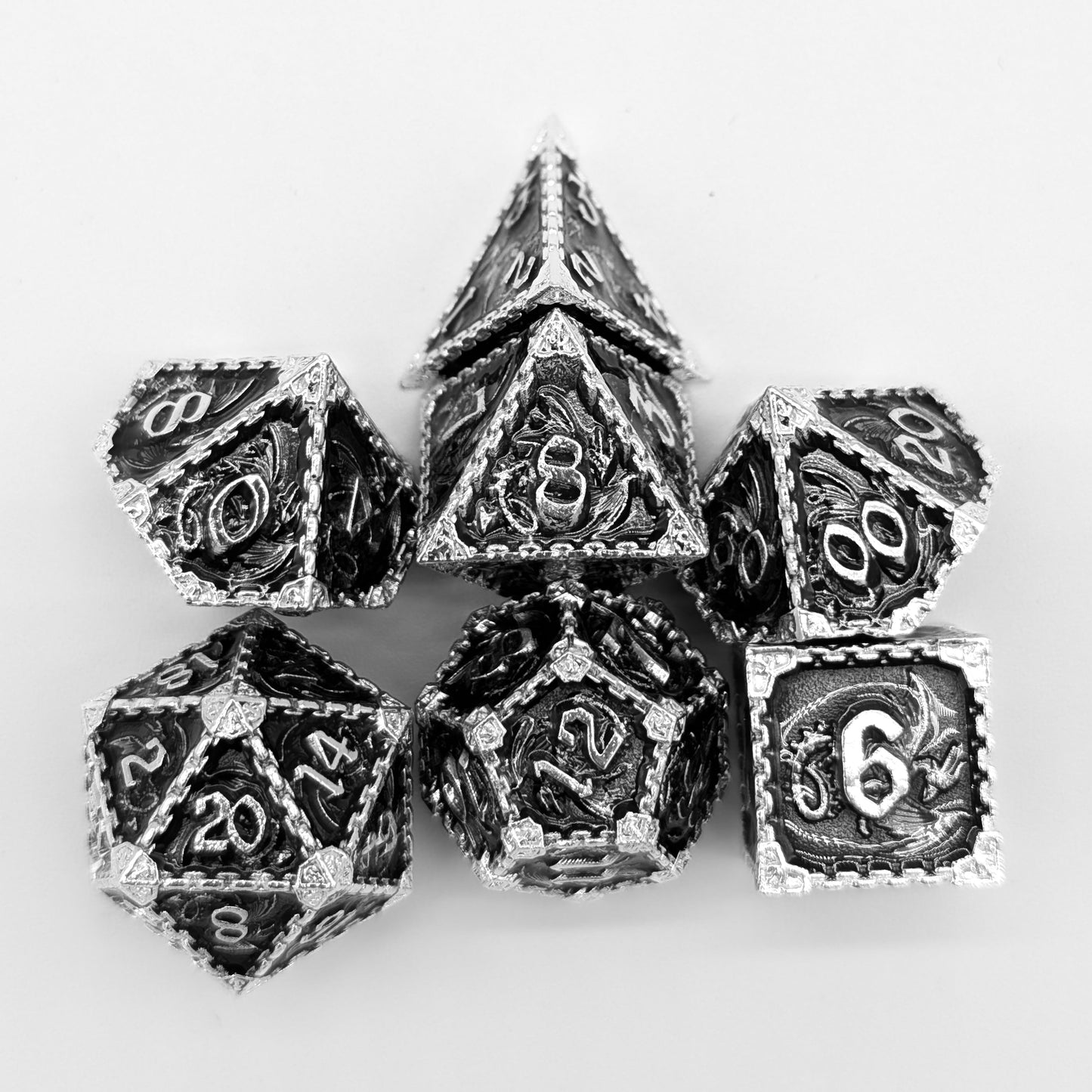 Dragon Black and Silver Metal Core Dice Set