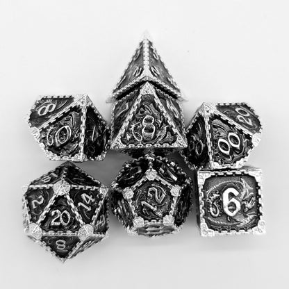 Dragon Black and Silver Metal Core Dice Set