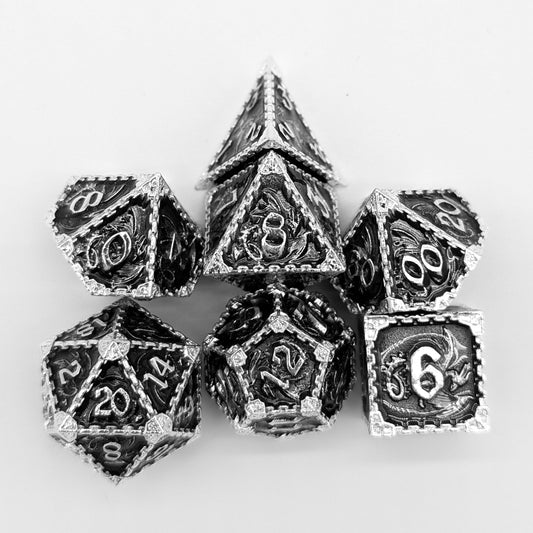 Dragon Black and Silver Metal Core Dice Set