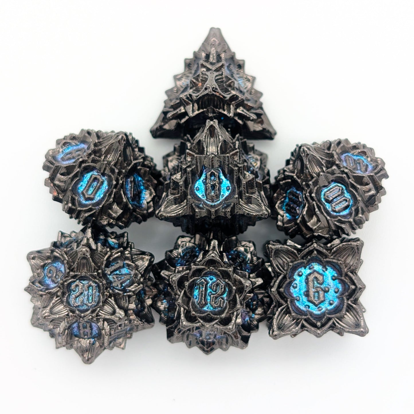 Flower Black and Blue Metal Core Dice Set