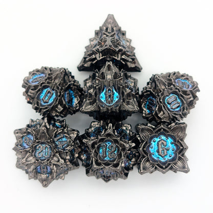 Flower Black and Blue Metal Core Dice Set