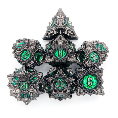 Flower Black and Green Metal Core Dice Set