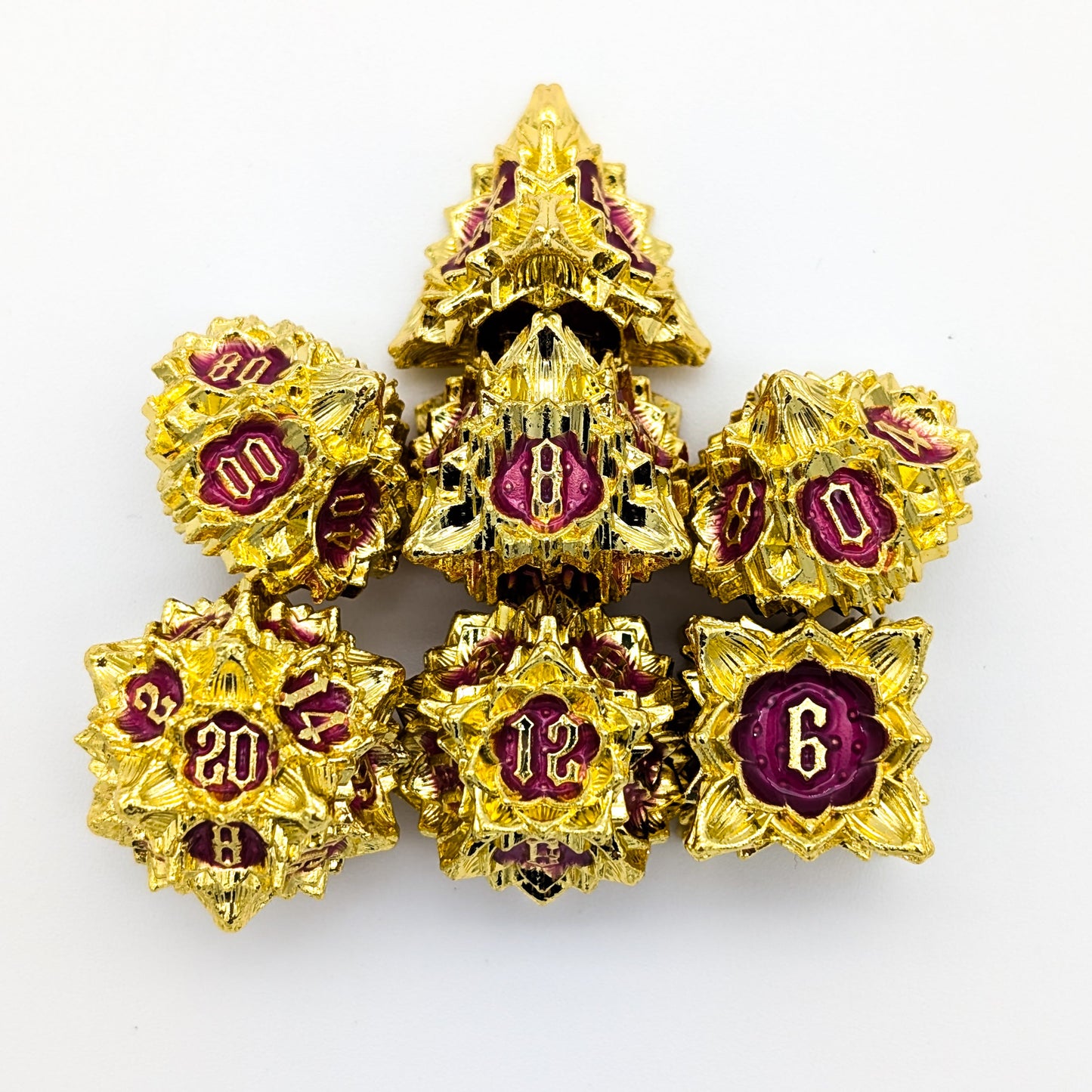 Flower Gold and Red Metal Core Dice Set
