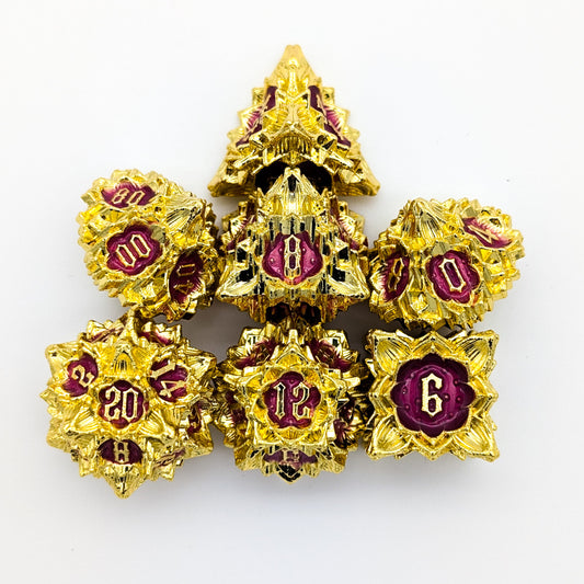 Flower Gold and Red Metal Core Dice Set