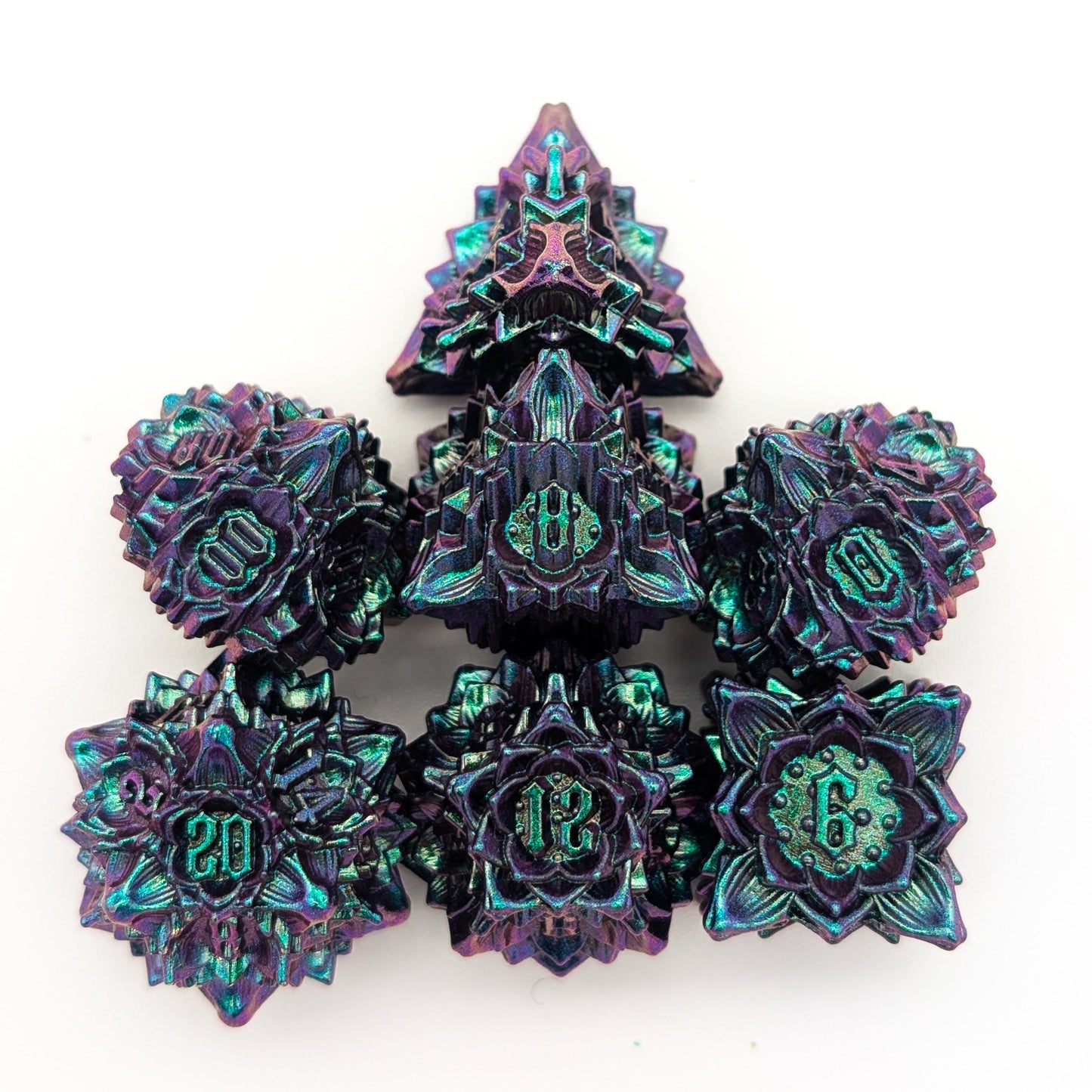 Flower Petrol Metal Core Dice Set