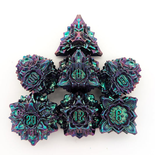 Flower Petrol Metal Core Dice Set