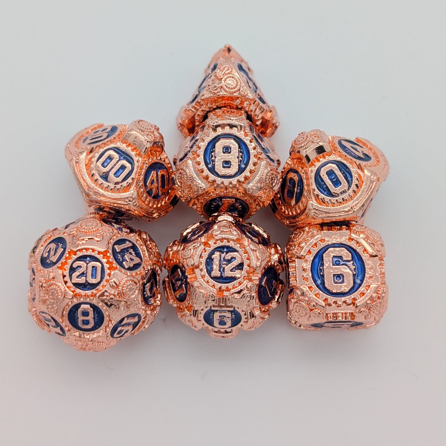 Gears Copper and Blue Metal Core Dice Set