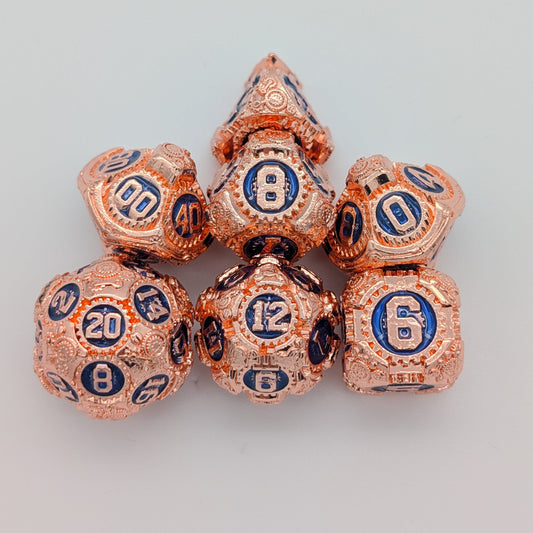 Gears Copper and Blue Metal Core Dice Set