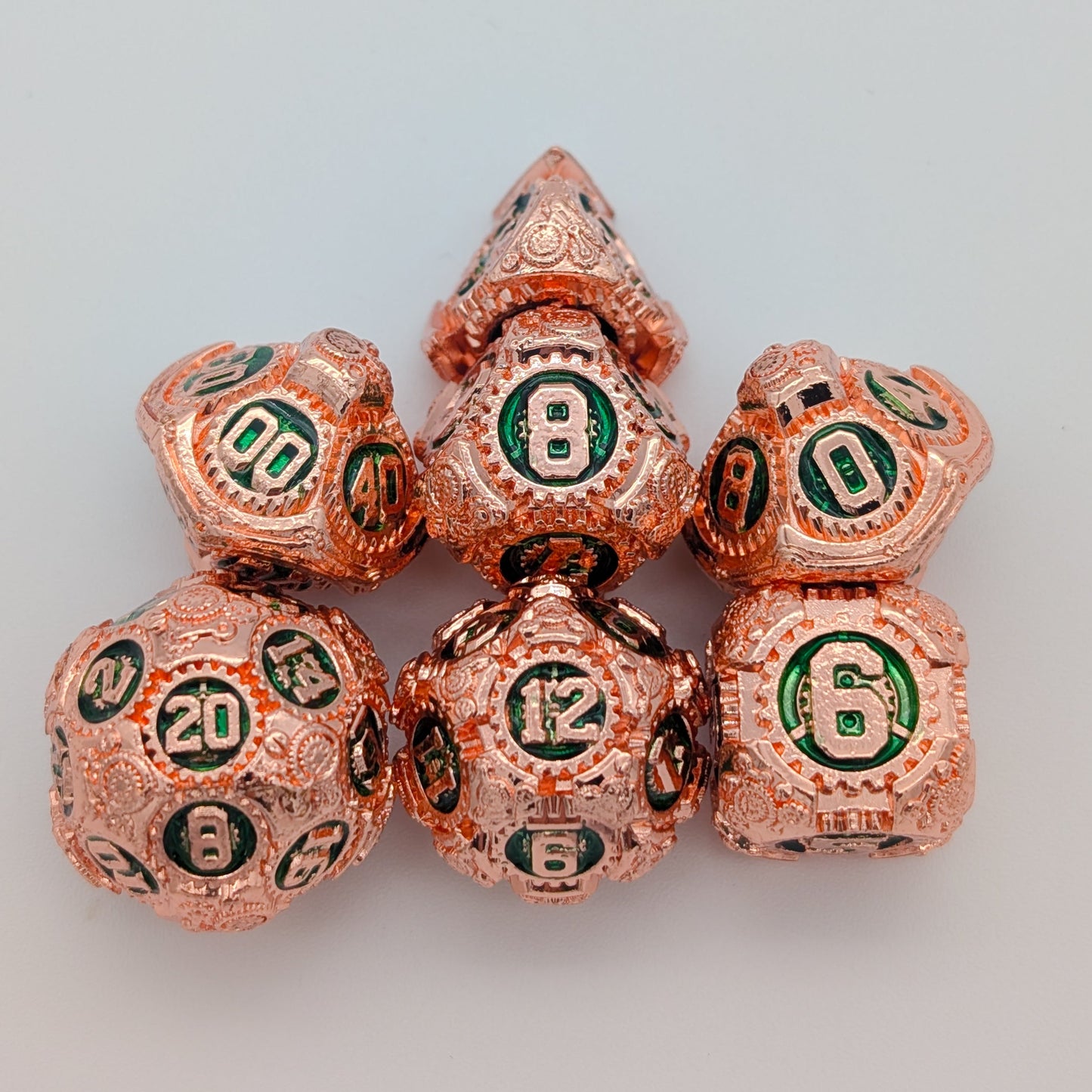 Gears Copper and Green Metal Core Dice Set