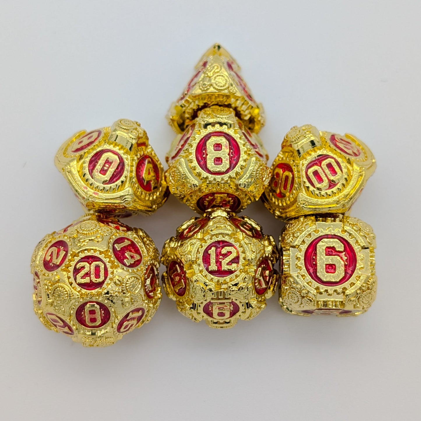 Gears Gold and Red Metal Core Dice Set