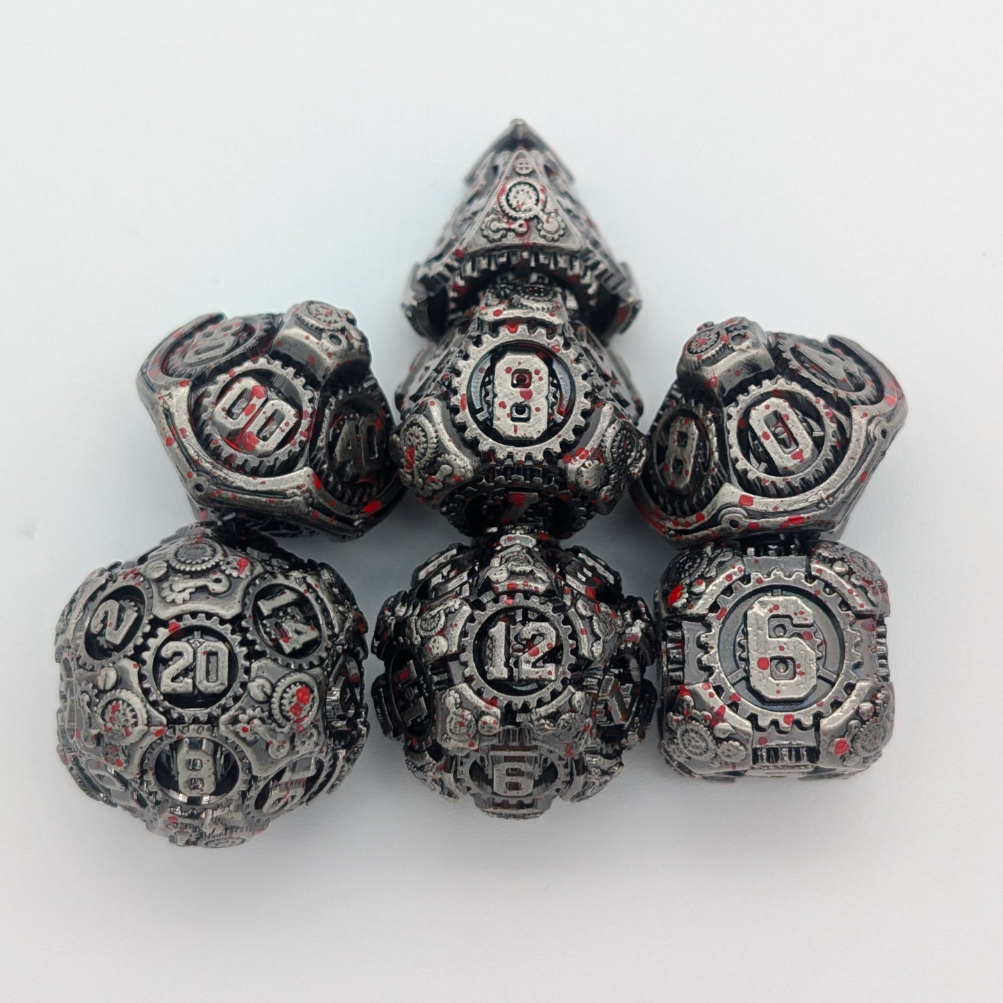 Gears Splatter Metal Core Dice Set