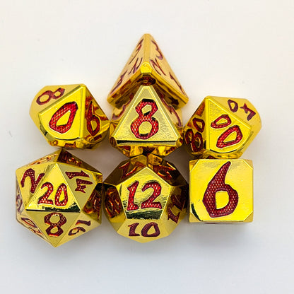 Large Number Gold and Red Metal Core Dice Set