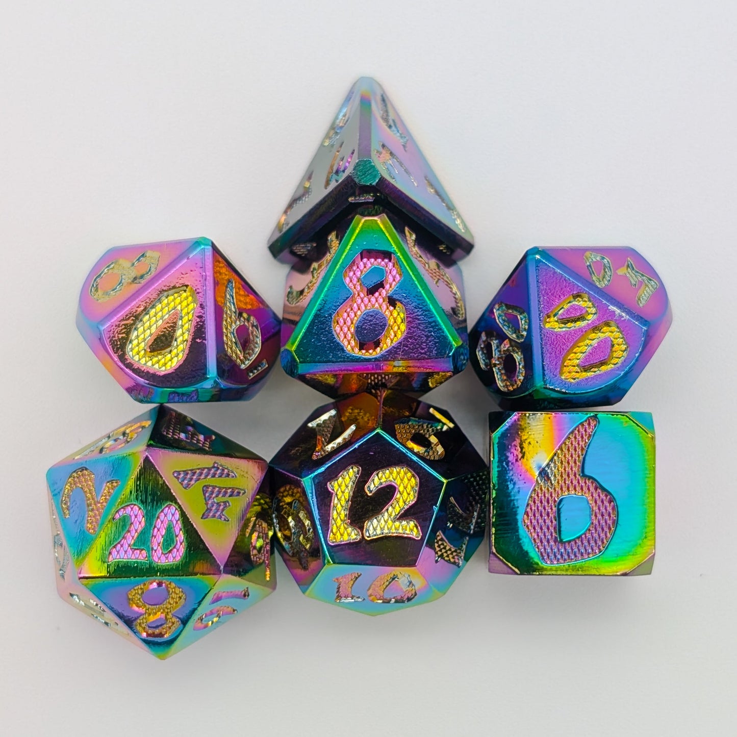 Large Number Rainbow Metal Core Dice Set