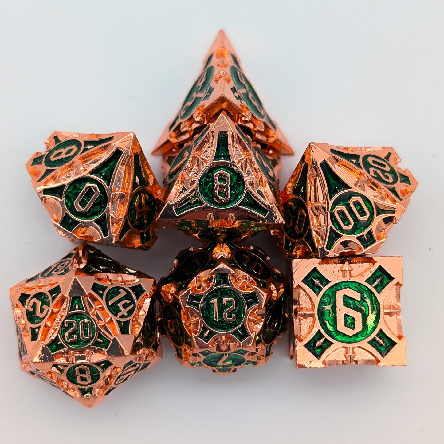 Point Copper and Green Metal Core Dice Set