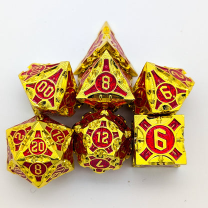 Point Gold and Red Metal Core Dice Set