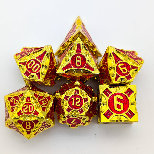 Point Gold and Red Metal Core Dice Set