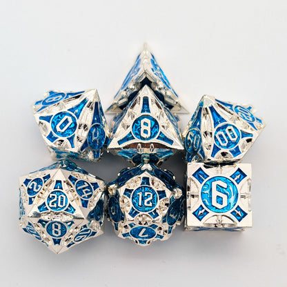 Point Silver and Blue Metal Core Dice Set
