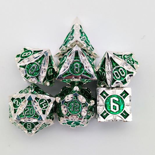 Point Silver and Green Metal Core Dice Set