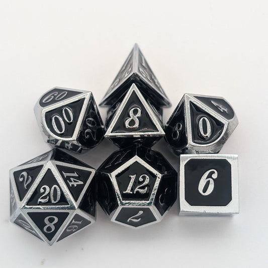 Simple Black and Silver Metal Core Dice Set