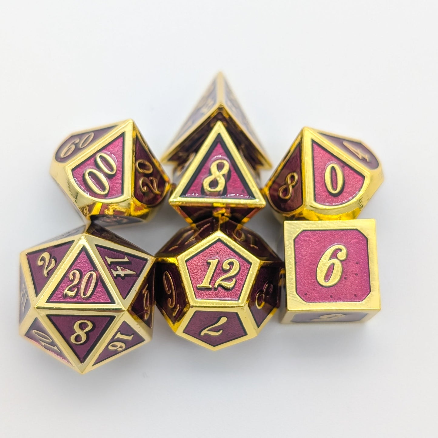 Simple Dark Red and Gold Metal Core Dice Set