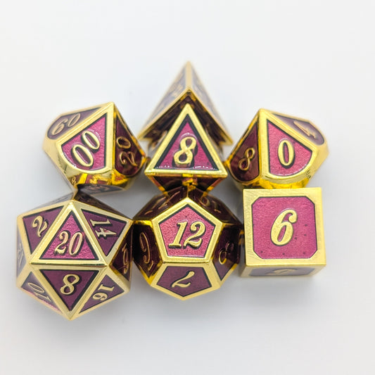 Simple Dark Red and Gold Metal Core Dice Set