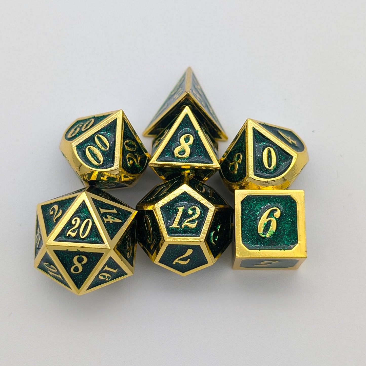 Green and Gold Metal Dice Set